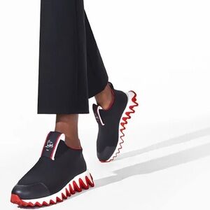 Women's Christian Louboutin Tiketa Sneakers Size 4 ( 34 EU ), Red, Black & White